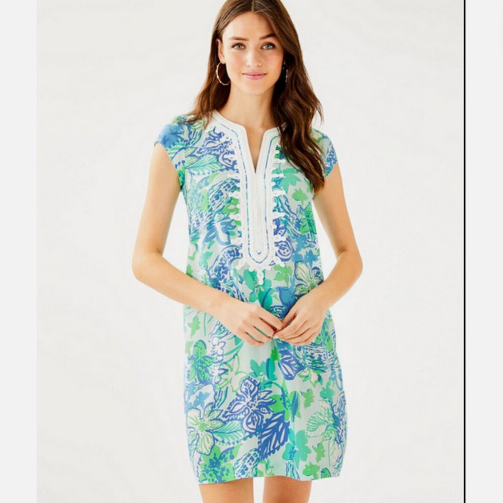 Lilly Pulitzer Madia Tunic Shift Dress Size XS Blue Floral Print